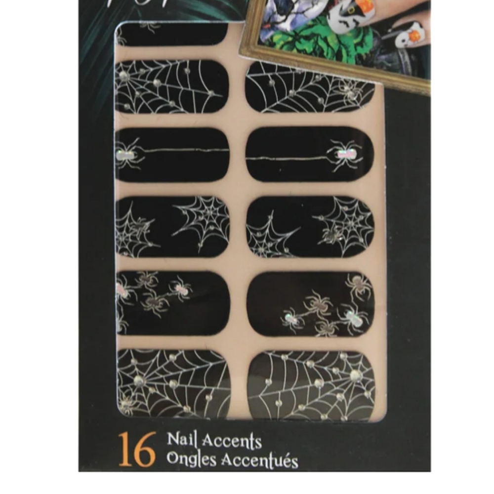 Midnight Web Halloween Spiders Mani Pop Black Holographic Silver Kiss Nails🕷 🕸
